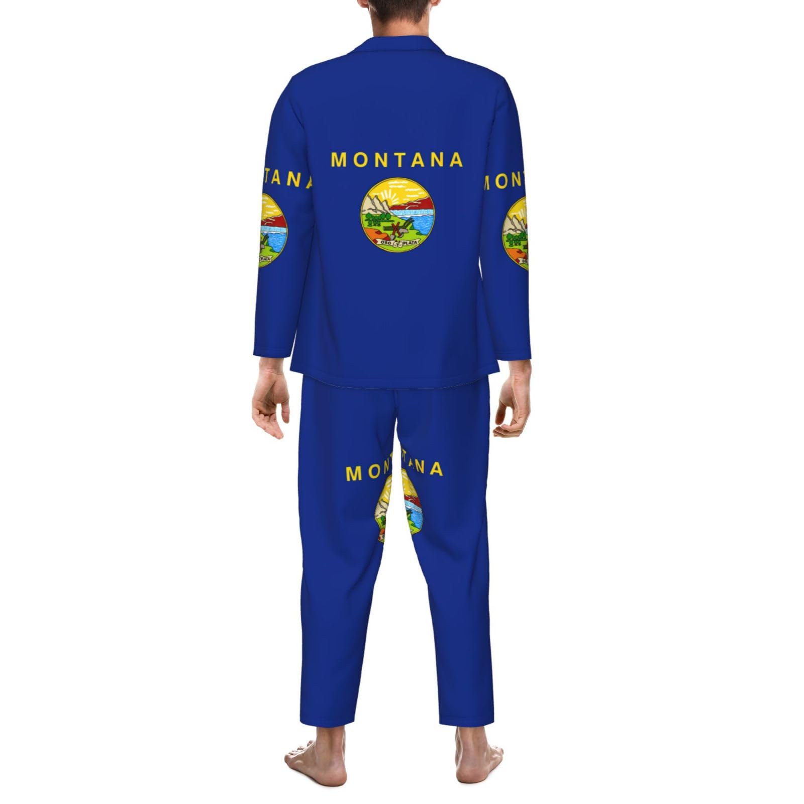 Herren-Pyjama-Set mit Montana-Flagge, langärmelig, Nachtwäsche, zweiteilig, Lounge-Set, atmungsaktiv