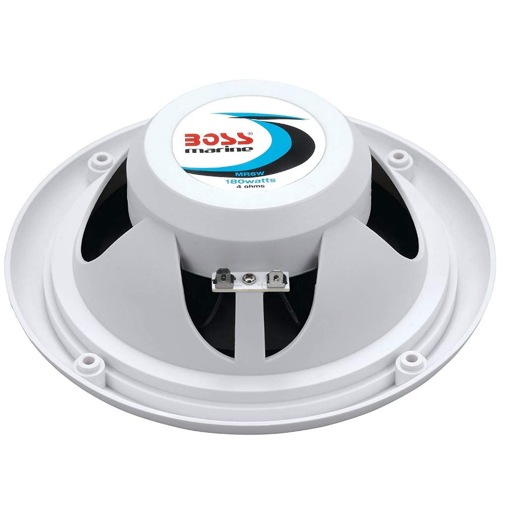 Kit Set para Boss Audio Systems MR6W 2 Altavoces Marinos de Doble Cono 6,5" 16,50 cm 90 vatios rms 180 vatios máximo Impermeables Blanco, por par + 5 Pegatinas Gratis