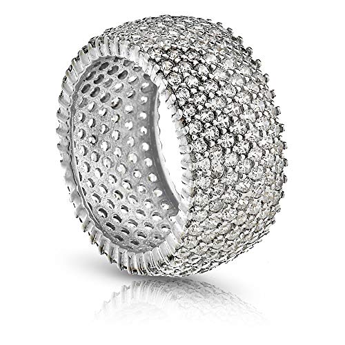 PORI JEWELERS 925 Sterling Silver Eternity Ring 7 Row Cubic Zirconia Micro-pave Set Engagement/Wedding Ring - Main Image