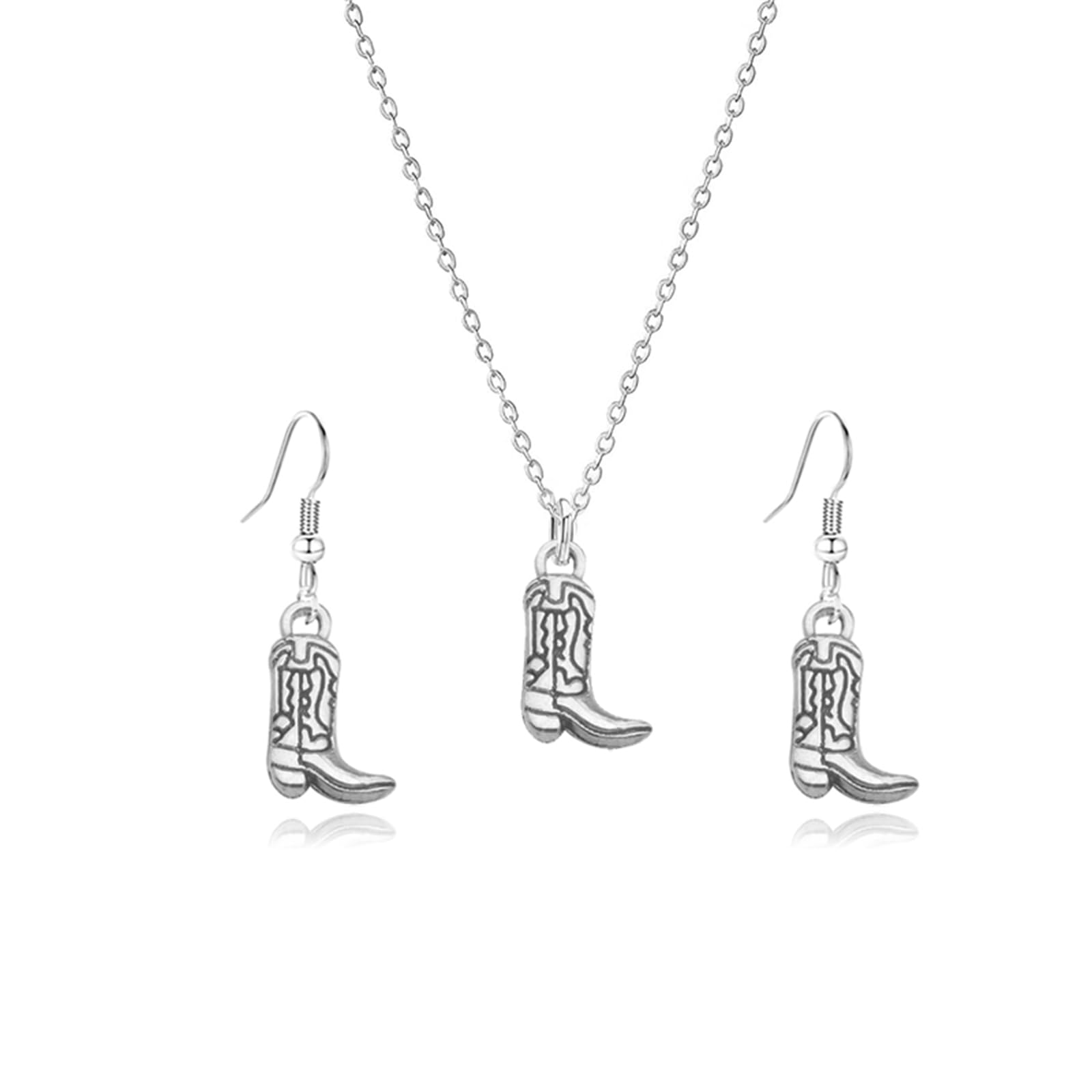 WCRAZYE Western Texas Boots Earrings Necklace Set Western Jewelry for Women Fun Country Earrings Boot Hat Dangle Earring