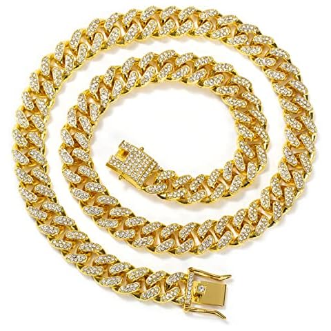 HUITIAN Women Mens Cuban Link Chain Gold Silver Bling Miami Cuban Necklace Diamond Chain for Men Iced-Out Hip Hop Jewelry Cover