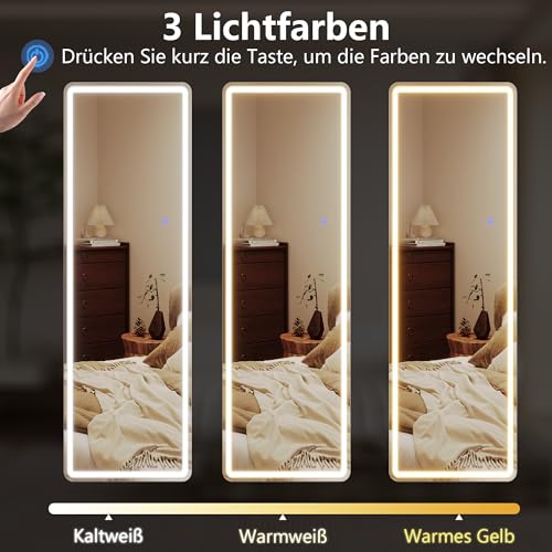 ZKIODV Espejo de pie Cuerpo Entero con luz led, 160 x 50 cm Espejo de Pared, Espejo Grande con iluminación, Espejo de pie con Soporte para Dormitorio, salón, Pasillo (Negro) - imagen 2