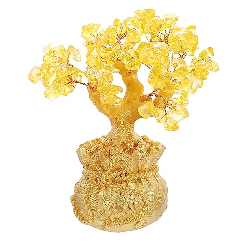 Cabilock Klarer Kristall Geldbaum Dekoration Natürlicher Gelber Glücksbaum für Büro Wohnräume Stilvolles Ornament für Wohlstand Ihrem Zuhause