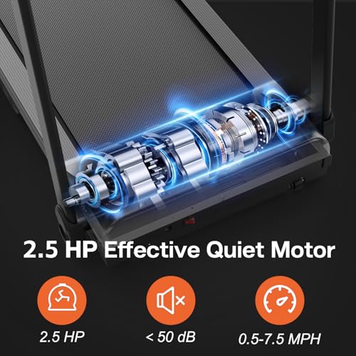 Image of Foldable Treadmill 2.5 HP Electric Folding Running Walking Machine for Home Gym, Compact Portable Small Mini Treadmills for Small Spaces, Max 265 LBS Capacity