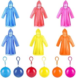 MEIYIDAY Waterproof Ponchos Adults,6 pcs Disposable Emergency Rain Coats Ponchos,Portable Adult Poncho in Keychain Ball with Hook for Camping, Cycling and Outdoor Activities