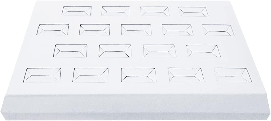 MOOCA 18 Slots Ring Tray Display, Slotted Ring Showcase Display Jewelry Organizer Stand, Jewelry Holder for Showcase, Premium White Leatherette