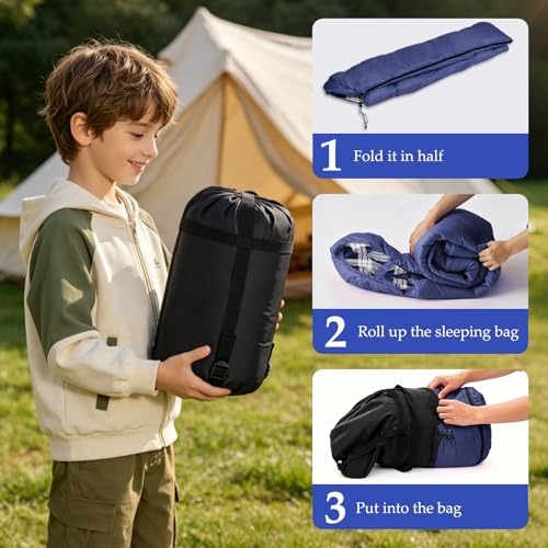 Uniqwamer Bolsa de Dormir para Niños para Niñas y Niños - Bolsa de Dormir para Camping de Franela Ligera e Impermeable para Clima Frío y Cálido de 4 Temporadas 45°F miniatura 6