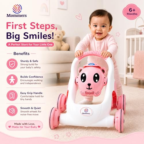 Image of Mommers Baby Walker Musical Push Support with Wheels & Handle | Cute Design Activity Walker for Toddlers | Balanced Wheels Walker | Indoor Play