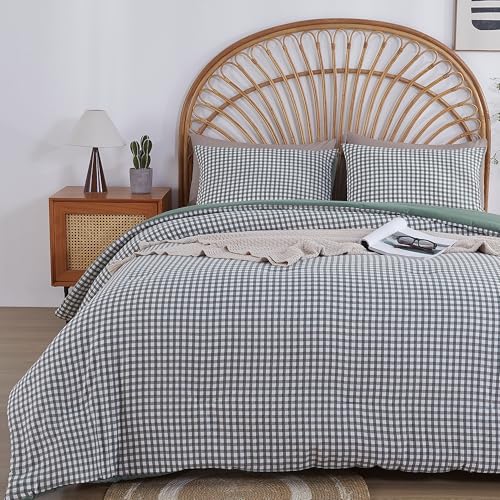 Oli Anderson Twin XL Comforter Set, 3 PCS Twin Boys Girls Plaid Bedding Comforter, Lightweight Bed in A Bag for College Dorm, Fluffy Grid Bedding Set with 2 Pillowcases for All Seasons Green