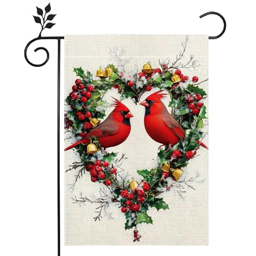 Spring Summer Cardinal Love Hearts Garden Flag 12x18 Double Sided, Welcome Yard Decor, Farmhouse Outdoor Flag for Lawn Patio Porch