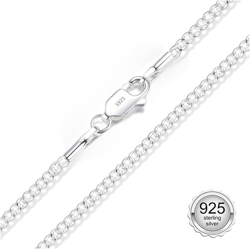 925 Sterling Silver Solid 1.5mm/2mm Curb Chain Necklace for Women, Sturdy Non-Fading Silver Chain for Women Jewellery Gifts 14/16/18/20/22/24 Inch
