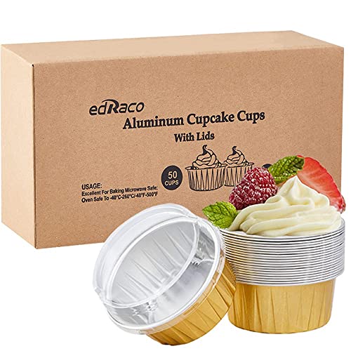 Cupcake Liners, Muffin Liners With Lids, 50 Cups And 60 Lids, Disposable Cupcake Wrappers For Baking, Aluminum Foil Baking Cups For Muffins, Cupcakes, Pudding Or Snacks #TOP1
