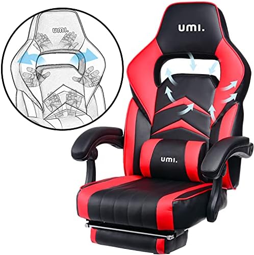 Amazon Brand - Umi Office Gaming Chair With Footrest Ergonomic Computer Desk Chair With High Back Lumbar Support 360 Degree Swivel Rocking Chair - Red 