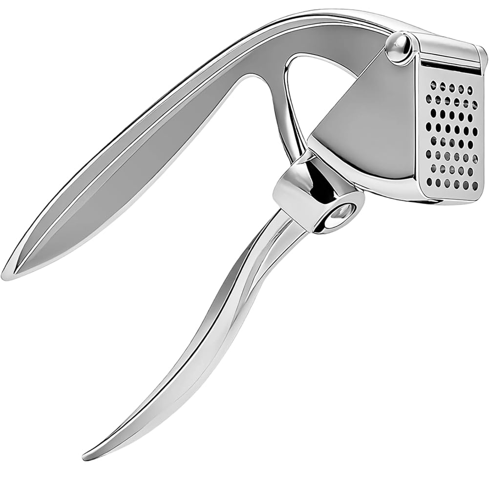 CTRLZS Garlic Mincer in Silver-Rustproof, Dishwasher Safe,Heavy-Duty Metal Design with Ergonomic Handle, Easy to Clean Press