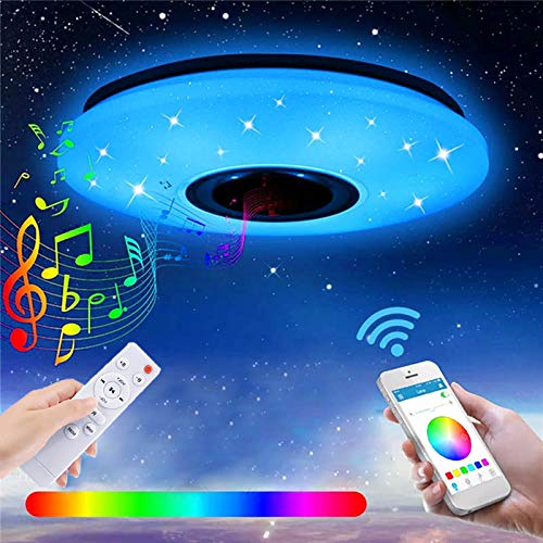 Deckenleuchte Dimmbar Farbwechsel LED Bluetooth Lautsprecher Musik Deckenlampe 60w mit Fernbedienung APP-Steuerung für Kinderzimmer Schlafzimmer -