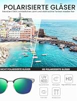 Bircenpro Klassisch Polarisiert Sonnenbrille für Herren: UV400 Schutz Sonnenbrillen Retro Halbrahmen Brille für Fahren Angeln Reisen Outdoor Grünblaue Gläser – Ansicht 5