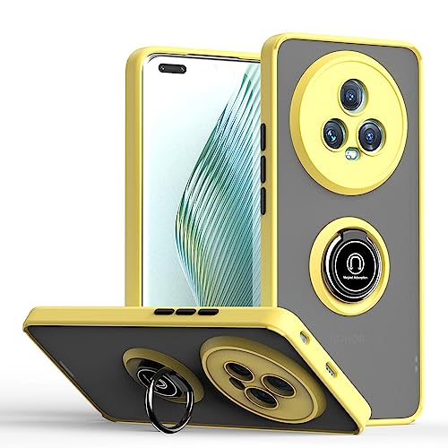 Cover per Honor Magic 5 PRO Magic5 PRO Glassato Traslucido Dura PC Protettiva Custodia Bumper Antiurto AntiGraffio Case con 360° Anello Supporto silicone giallo tpu