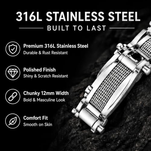 Stainless Steel Franco Chain Bracelet for Men with Cubic Zirconia Accent - image 7