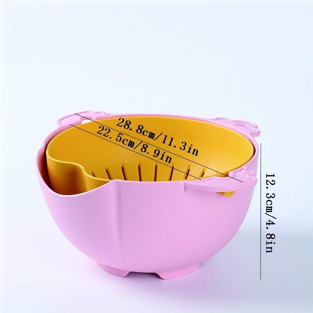 Draining Rack Thick Plastic Colander with Hooks Double-Layer Filter Bowl for Washing Fruits and Vegetables Removable and Separate Use to Save Space Drainage Rack(Pink)