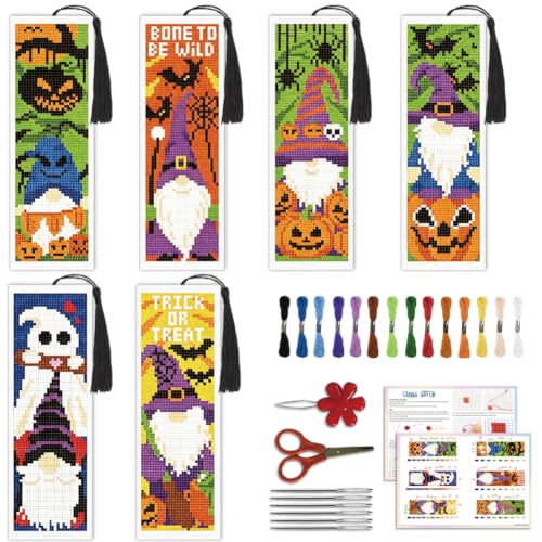 Image of ACRNIGHEET 6PCS Cross Stitch Bookmark Kit (Halloween Dwarf Pattern)