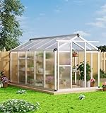 Garvee 6x10 ft Greenhouse - Aluminum Greenhouses for Outdoors, Large Polycarbonate Greenhouse with Roof Vent, Heavy Duty Walk-in Green Houses for Outside Garden, Backyard, Patio, Lawn, Easy Assembly