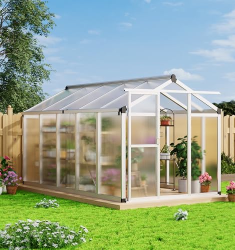 Garvee 6x10 FT Greenhouse - Aluminum Greenhouses for Outdoors, Large Polycarbonate Greenhouse with Roof Vent, Heavy Duty Walk-in Green Houses for Outside Garden, Backyard, Patio, Lawn, Easy Assembly
