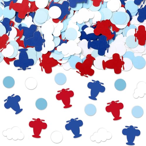 Image of Whaline 300 Pcs Airplane Table Confetti Cloud Airplane Dot Table Centerpieces for Aviation Birthday Baby Shower Party Supplies