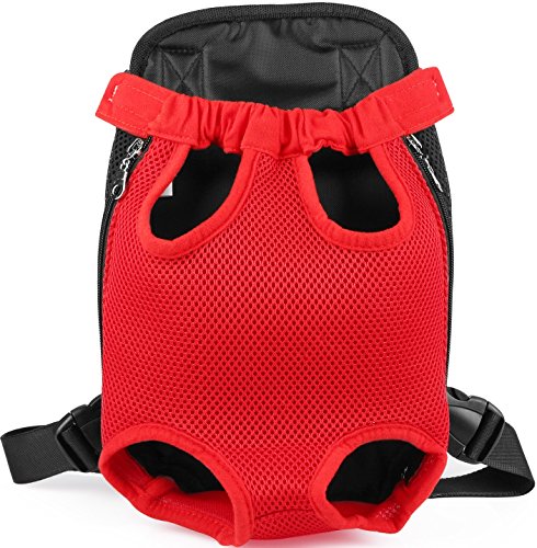 GPCT Pet Puppy Sling Carrier Hands Free Shoulder Travel Backpack. Adjustable Dog Cat Pet Puppy Outdoor Carry Bag Tote Handbag Carrier, Legs Out, Easy Fit for Travelling Hiking Camping- Red M