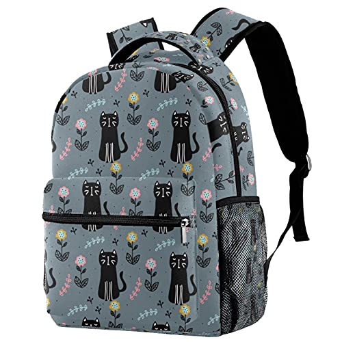 Petit sac à dos avec poches motif chats et fleurs noir pour ne plus rien perdre