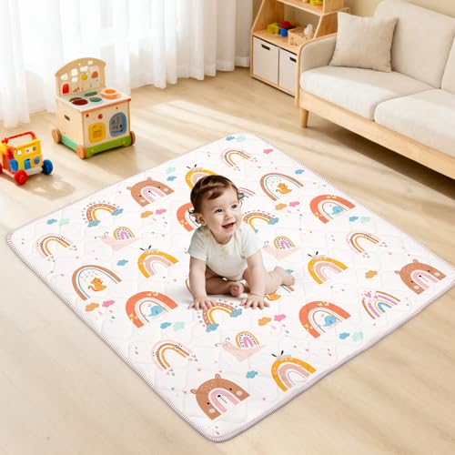 Tapis de Jeu Bébé 127 * 127cm, Matelas D'Éveil Mousse Épaisse pour Temps sur le Ventre, Surface Anti-Dérapante Sécurisée pour Enfant qui Rample,...
