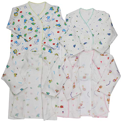 Image of ToBeInStyle Babies' 4 Pack Relaxed Fit Short or Long Sleeve Button Up Kimono Tee Swaddle Shirt