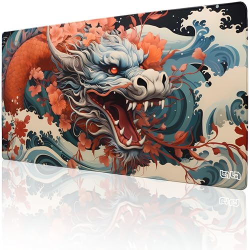 Tapis de souris gamer XXL Tilt 100x50cm dragon chinois pour bureau PC