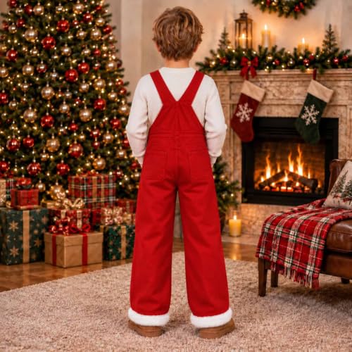 Kids Christmas Fleece Overall Faux Fur Trim Santa Style Oversized Bib Pants - image 6