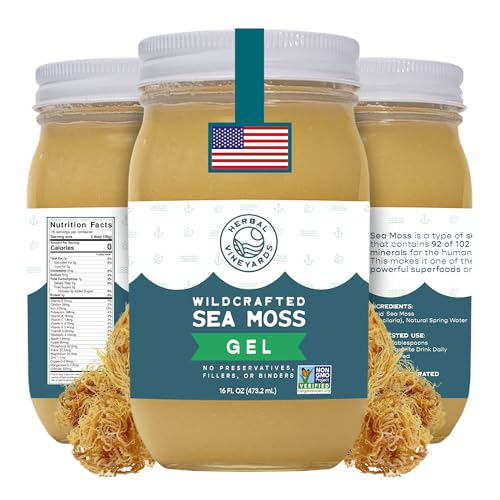 Herbal Vineyards Wildcrafted Irish Gold Sea Moss Gel 16 Oz - Organic Seamoss Gel Made with Dried Seaweed & Fresh Sea Vegetables, Natural & Plant-Based, Harvested in Pristine Waters, USA