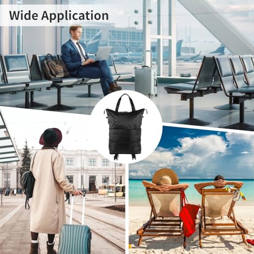 Expandable Wheeled Duffle Bag – Foldable travel bag with dry/wet separation, detachable universal wheels, and strap handles. Ideal for business trips, gym, and rolling luggage use.3