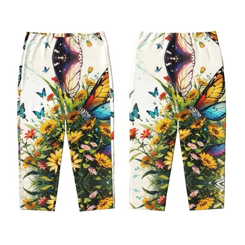Pajama Pants Pajama Bottoms with Elastic Waistband Sleepwear Lounge Pants, Watercolor Sunflowers Butterfly3