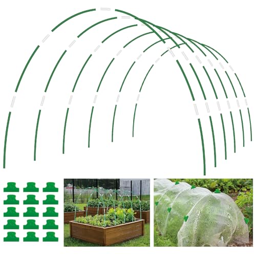 60PCS Garden Hoops for Raised Beds 8FT Rust-Free Fiberglass Greenhouse Hoops DIY Frame Stake to Create Grow Tunnels Plant Support Row Covers & Garden Netting 40Pcs Clips
