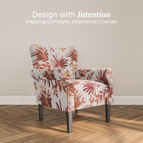 Image of BELLEZE Modern Accent Chair for Living Room, High Back Floral Armchair with Wooden Legs, Upholstered Wingback Side Chair Padded Armrest Single Sofa for Living Room, Bedroom - Allston (Red Floral)
