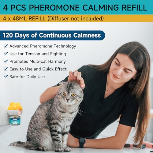 Woyamay Cat Calming Diffuser Refills - 4 Pack Cat Pheromones Calming Diffuser for Cat Anxiety Relief, Cat Pheromone Diffuser, 120 Days Pheromone Diffuser to Calm Cats, Fits All Common Diffuser Heads - Thumbnail 2
