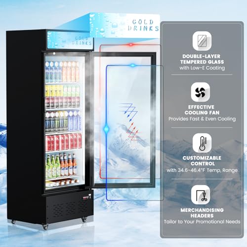 Image of Commercial Display Refrigerator Glass Door 15.1 cu.ft Commercial Beverage Refrigerators with LED and Shelves for Cafe, Restaurant, Store
