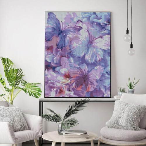 Image of Cross Stitch Kits for Adults - Butterfly Stamped Crossstitching Kits Preprinted 11 Count Cross-Stitch Kit for Beginner, 11CT Prestamped Easy Pattern Needlepoint Kits Crafts for Decor 15.7x11.8 inches