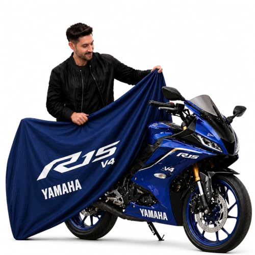 Image of Kayme Motorcycle Cover Waterproof Heavy Duty All Weather, Quad 4 Wheeler Cover Sun Rain Snow Protection (Blue, Yameha R15 V3)