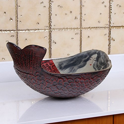Elite Mermaid Ivy Tempered Glass Bathroom Vessel Sink #TOP1