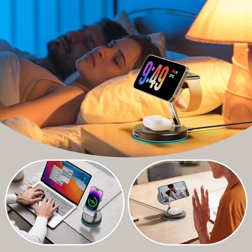 2025 3 in 1 Charging Station Compatible with Mag-Safe Charger Wireless Charger S - Photo 6 sur 37