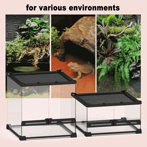 Terrario de cristal para reptiles con ventilación de pantalla superior y tapa antiescape, vista de 360°, entradas de alambre integradas para tortugas, lagartos, camaleones
