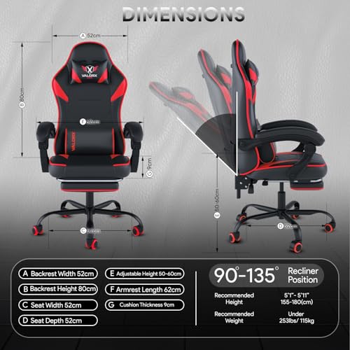 Image of ValorX USA Striker 2026 Edition | Ergonomic Gaming & Office Computer Chair | Premium PU Leather | Dual Massager Back Support | Adjustable Neck & Lumbar Pillow | Ergo Sync Armrests | Footrest (Red)