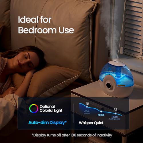 Image of raydrop 2.2L Humidifiers for Bedroom, Cool Mist Humidifiers with Timer, Digital Knob, 26dB Quiet Small Humidifier for Baby, Nursery and Plants with Night Light, 30 Hours Runtime, Easy to Fill & Clean