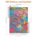 QENSPE 5D Diamond Painting Kit Colourful Skeleton Diamond Art for Adults, Full Drill Skull Diamond Painting Kits for Beginners, DIY Crystal Picture Art Home Wall Decor 12x16 in / 30x40cm - Image 3