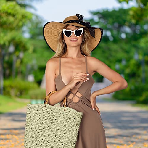 Funcredible Wide Brim Sun Hats For Women - Floppy Straw Hat With Heart Shape Glasses - Foldable Large Summer Hat - Big Roll Up Beach Cap - Upf 50+ (Multi-Khaki) #TOP6