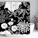 LIGHTINHOME Black White Flower Shower Curtain Floral Peony Herb Leaves Botanical Spring 60Wx72L...